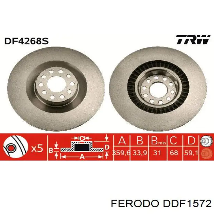 Freno de disco delantero DDF1572 Ferodo