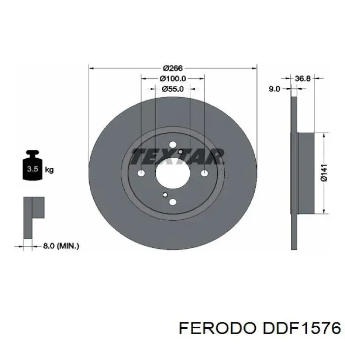 Disco de freno trasero DDF1576 Ferodo