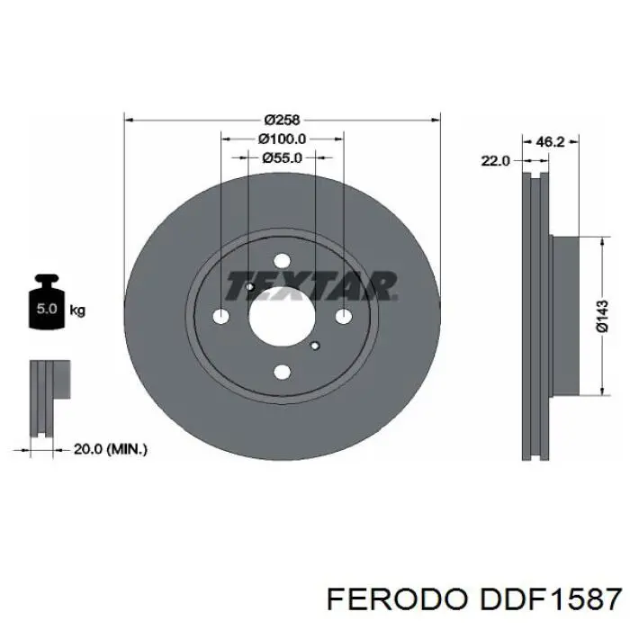 DDF1587 Ferodo диск тормозной передний