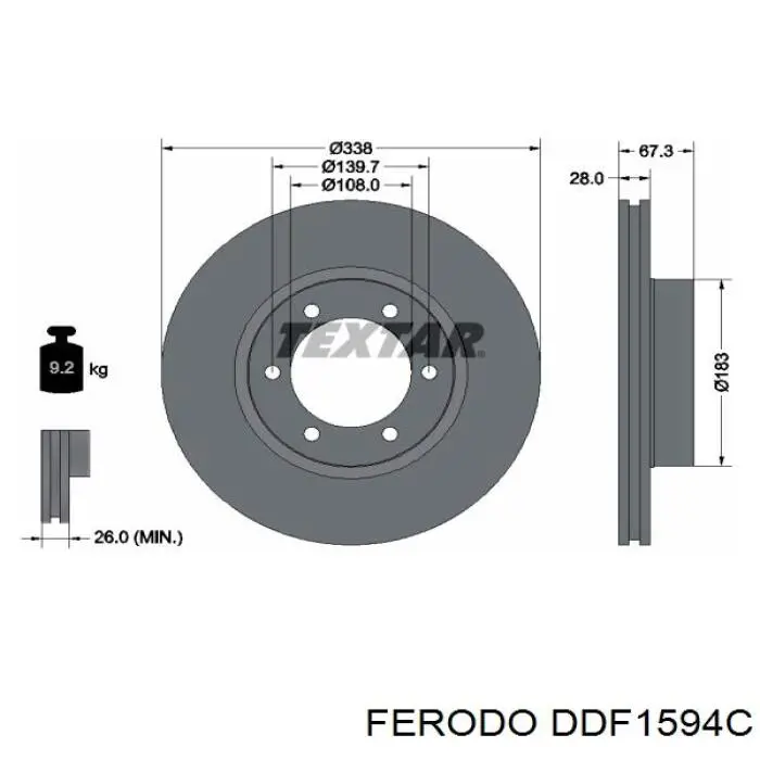 Тормоз дисковый передний Ferodo DDF1594C цена, от 79.82 USD