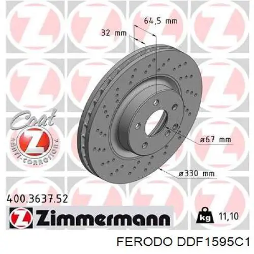 Передние тормозные диски DDF1595C1 Ferodo