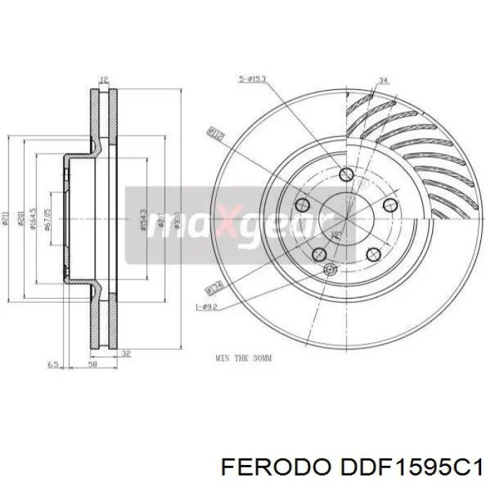 Купить DDF1595C1 Ferodo Ротор тормозной