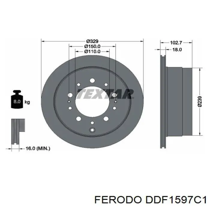Disco de freno trasero DDF1597C1 Ferodo