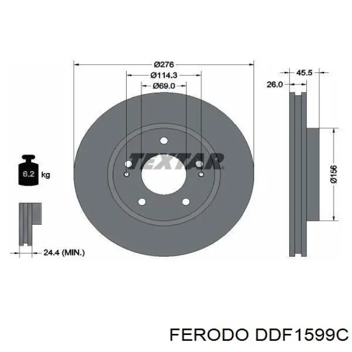 Freno de disco delantero DDF1599C Ferodo