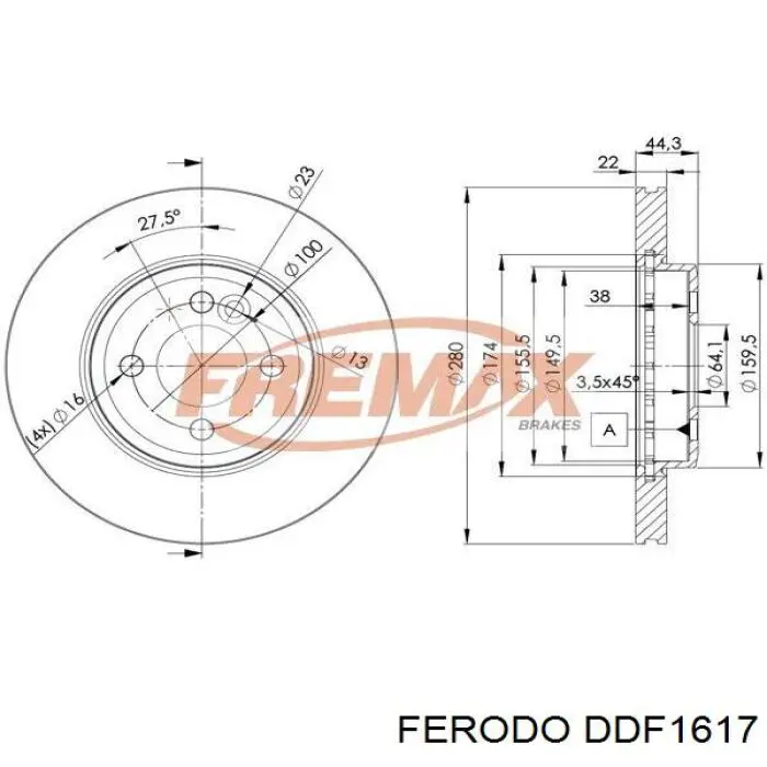 DDF1617 Ferodo Диск тормозной передний