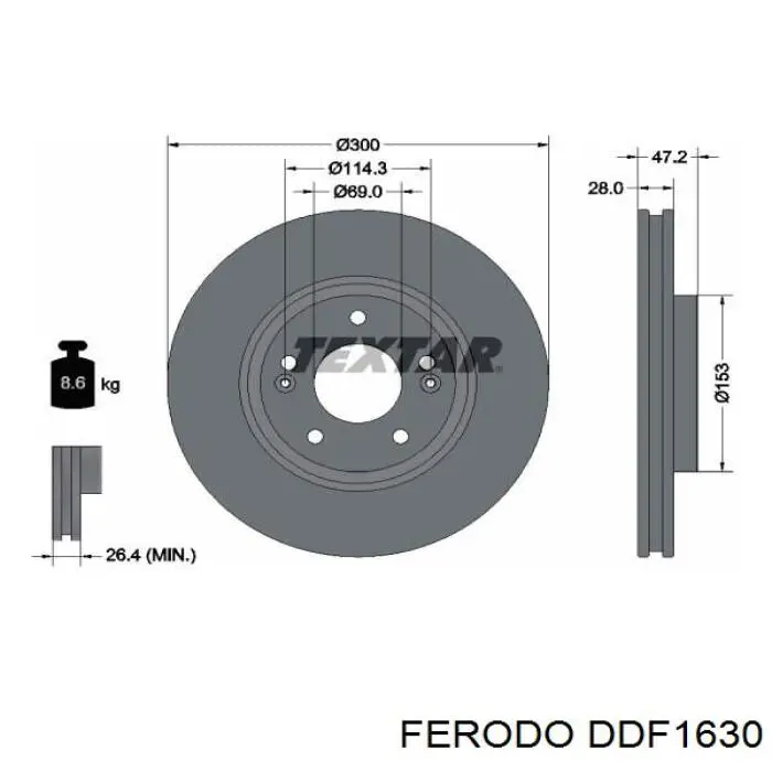 Тормоз дисковый передний Ferodo DDF1630 цена, от 48.34 USD
