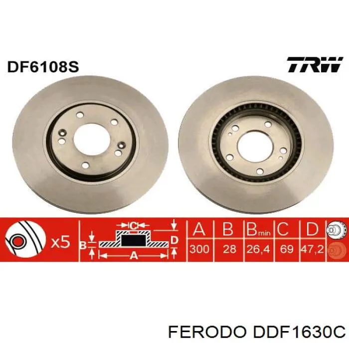 Передние тормозные диски DDF1630C Ferodo