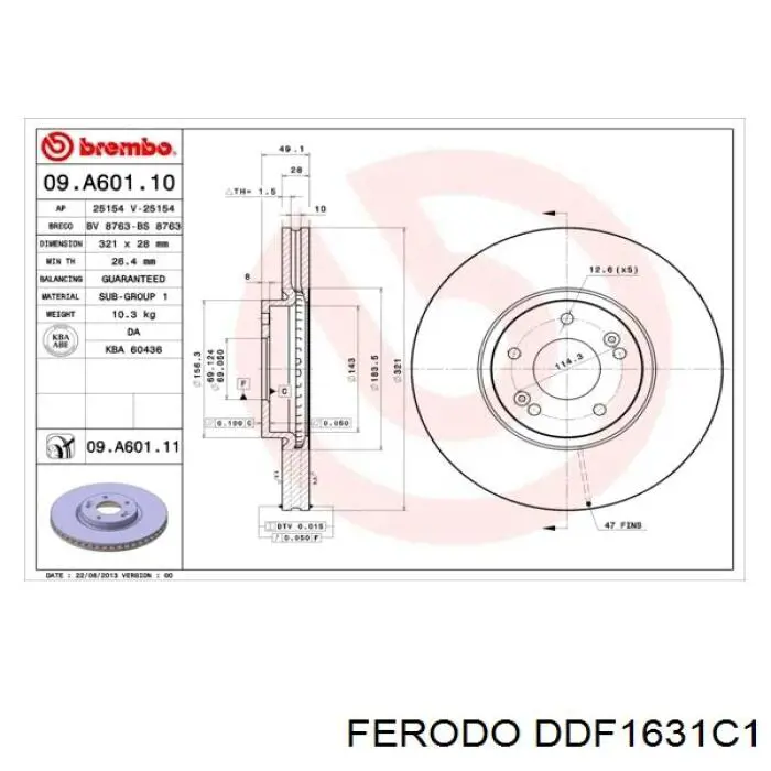 Передний тормозной диск Ferodo DDF1631C1