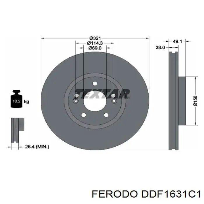 Тормоз дисковый передний Ferodo DDF1631C1 цена, от 81.94 USD