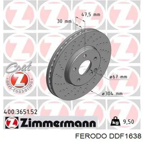 Передние тормозные диски DDF1638 Ferodo
