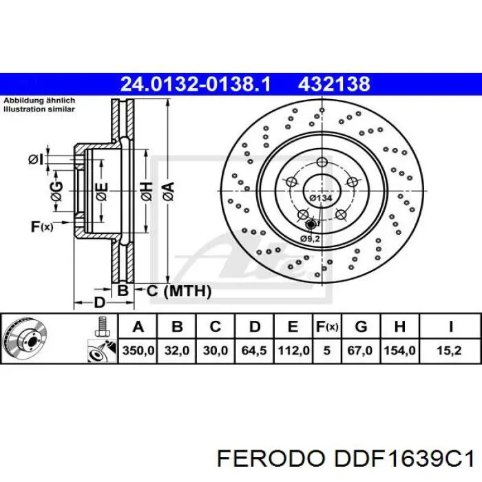 Передние тормозные диски DDF1639C1 Ferodo