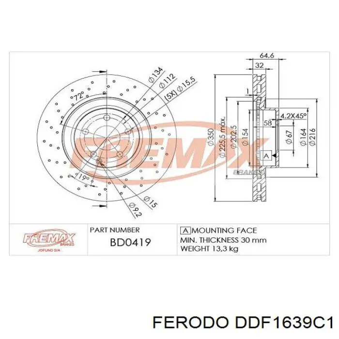 Тормоз дисковый передний Ferodo DDF1639C1 цена, от 97.86 USD