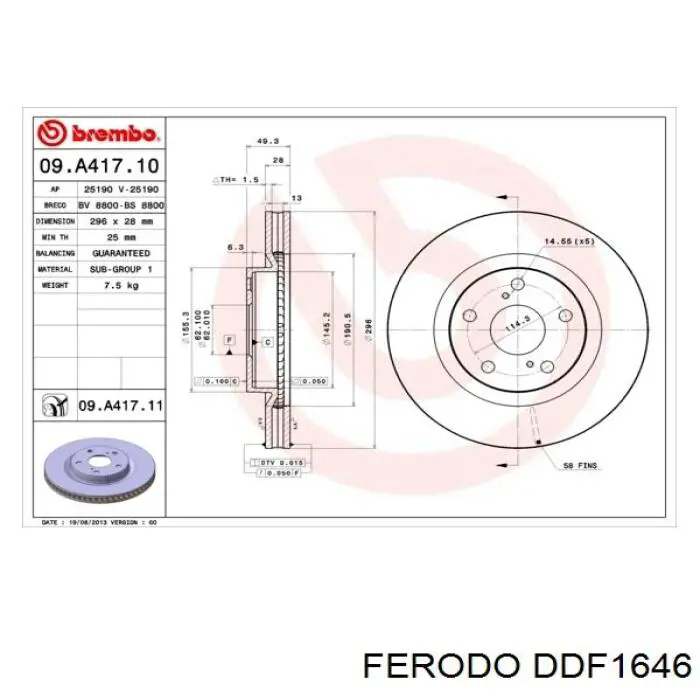 Передние тормозные диски DDF1646 Ferodo