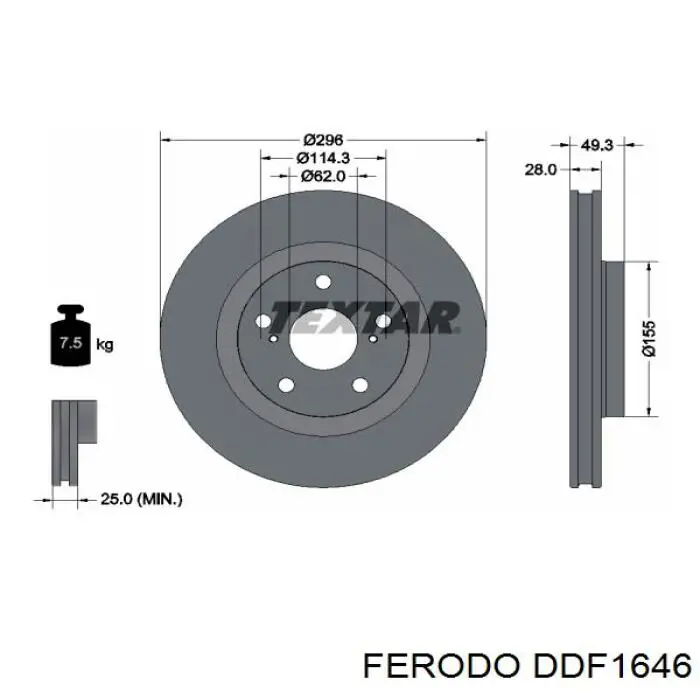 Тормоз дисковый передний Ferodo DDF1646 цена, от 45.39 USD