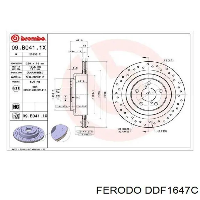 Задний тормозной диск Ferodo DDF1647C цена, от 55.75 USD