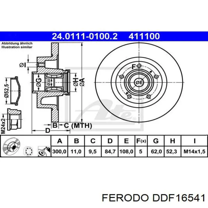 Disco de freno trasero DDF16541 Ferodo