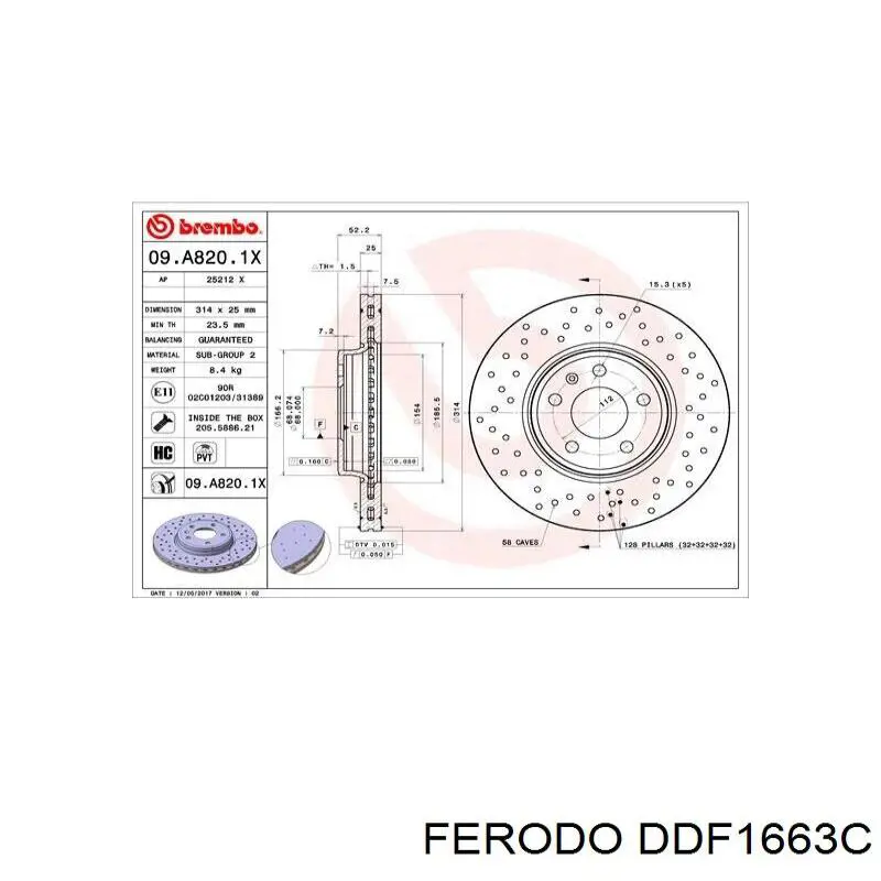 DDF1663C Ferodo Диск тормозной передний