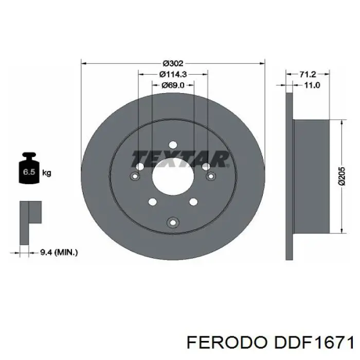 Disco de freno trasero DDF1671 Ferodo