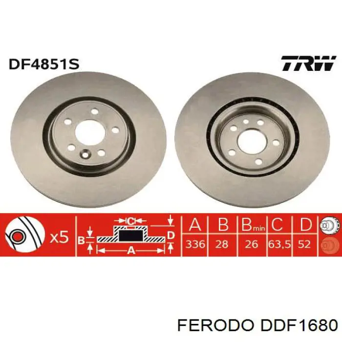 Freno de disco delantero DDF1680 Ferodo