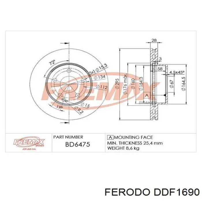 Передний тормозной диск Ferodo DDF1690