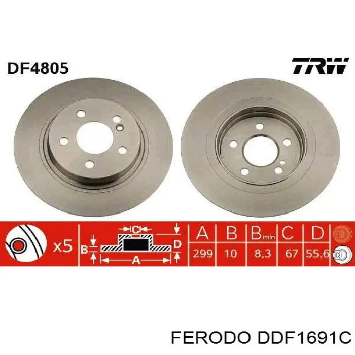 Disco de freno trasero DDF1691C Ferodo