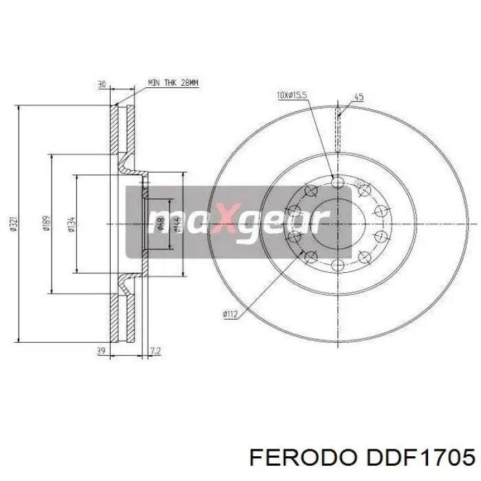 Передние тормозные диски DDF1705 Ferodo