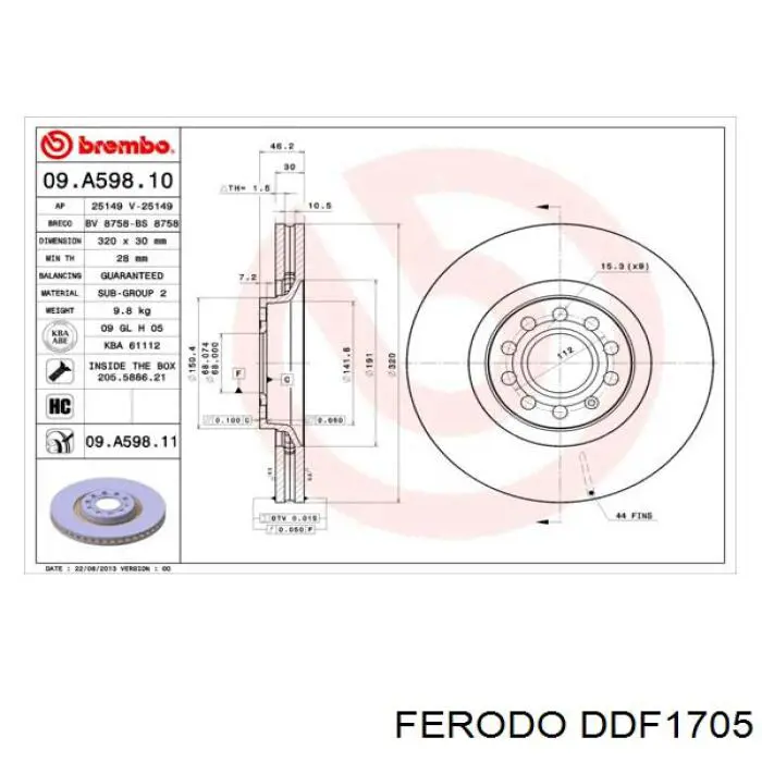 DDF1705 Ferodo Диск тормозной передний