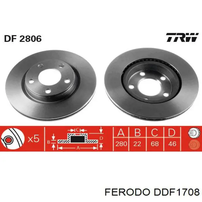 Freno de disco delantero DDF1708 Ferodo