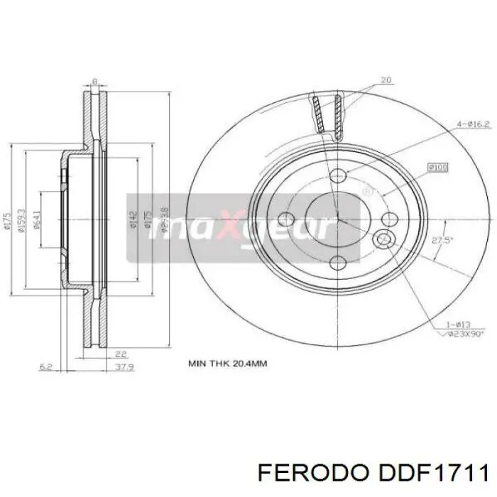 Передние тормозные диски DDF1711 Ferodo