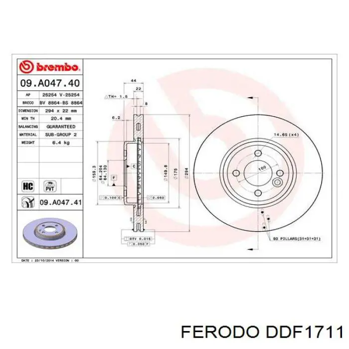 Freno de disco delantero DDF1711 Ferodo
