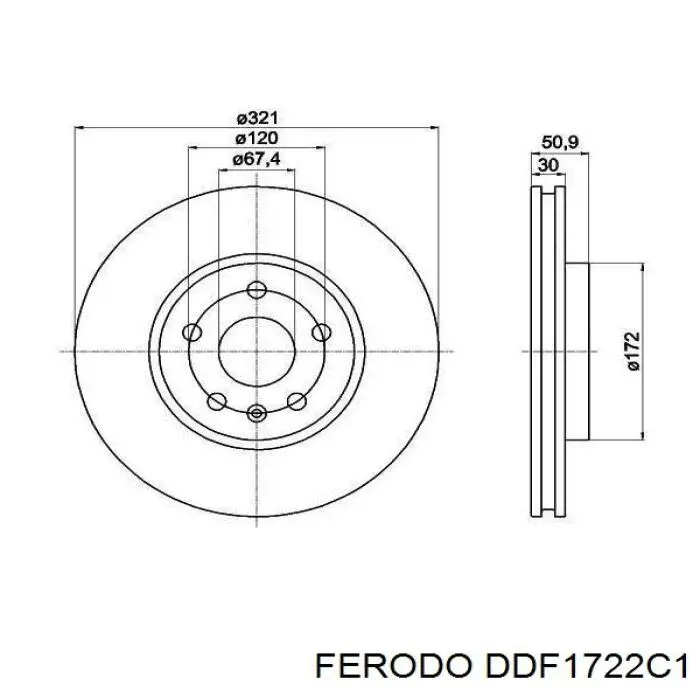 Тормоз дисковый передний Ferodo DDF1722C1 цена, от 71.86 USD
