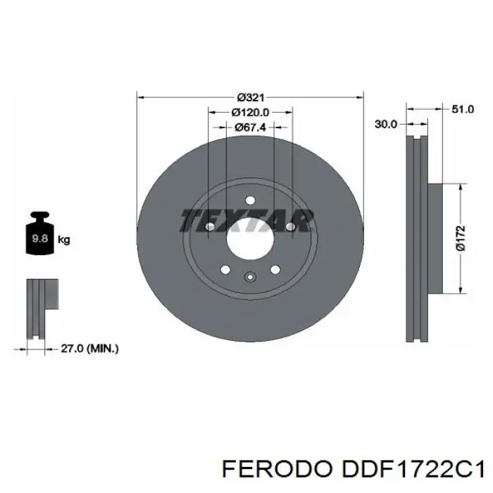 Freno de disco delantero DDF1722C1 Ferodo