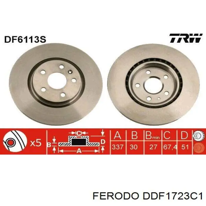 Передние тормозные диски DDF1723C1 Ferodo