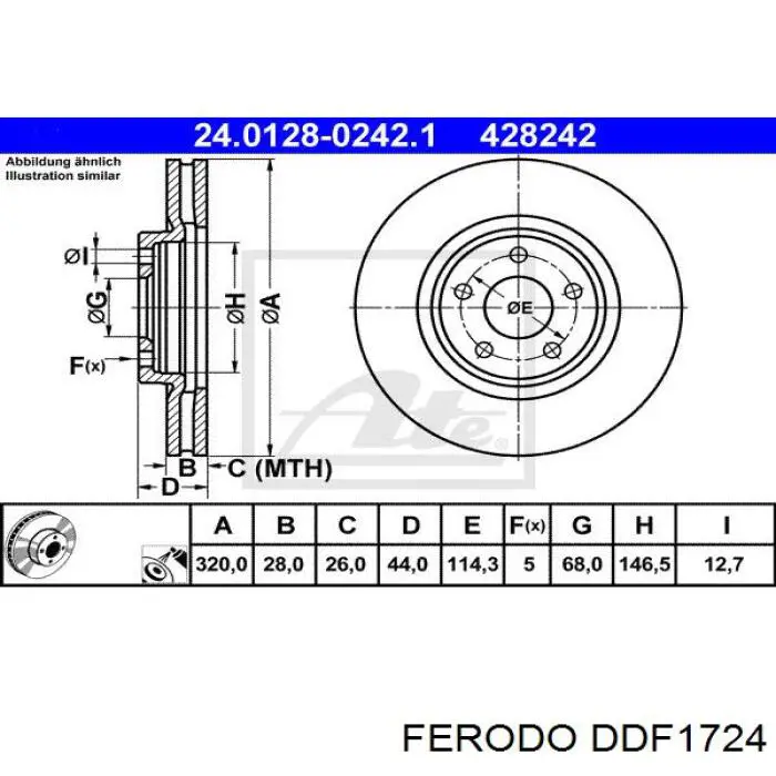 Тормоз дисковый передний Ferodo DDF1724 цена, от 57.12 USD