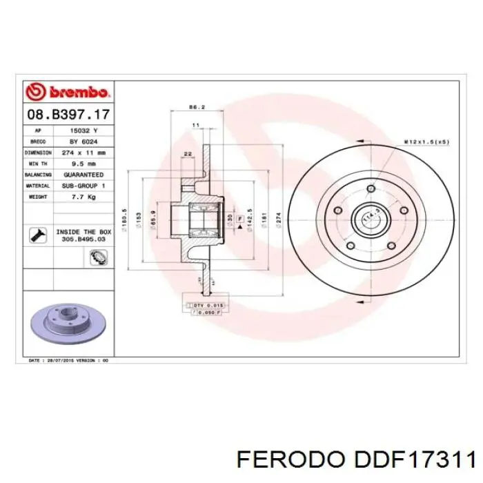 Задний тормозной диск Ferodo DDF17311 цена, от 107.50 USD