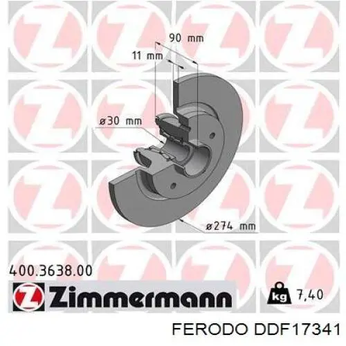Купить DDF17341 Ferodo Диск тормозной задний
