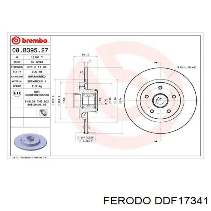 Задний тормозной диск Ferodo DDF17341 цена, от 101.38 USD