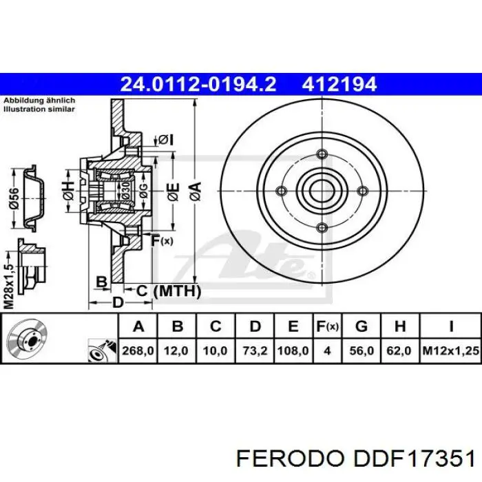 DDF17351 Ferodo Дисковый тормоз