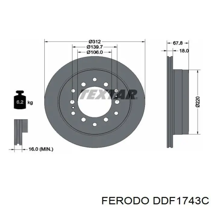 Disco de freno trasero DDF1743C Ferodo