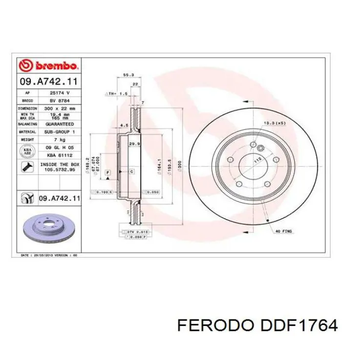 DDF1764 Ferodo диск тормозной задний