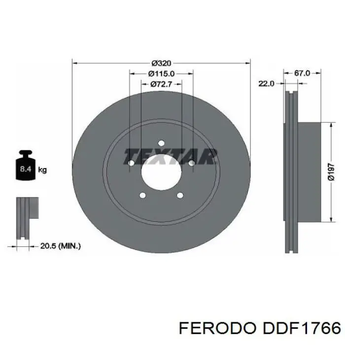 Disco de freno trasero DDF1766 Ferodo