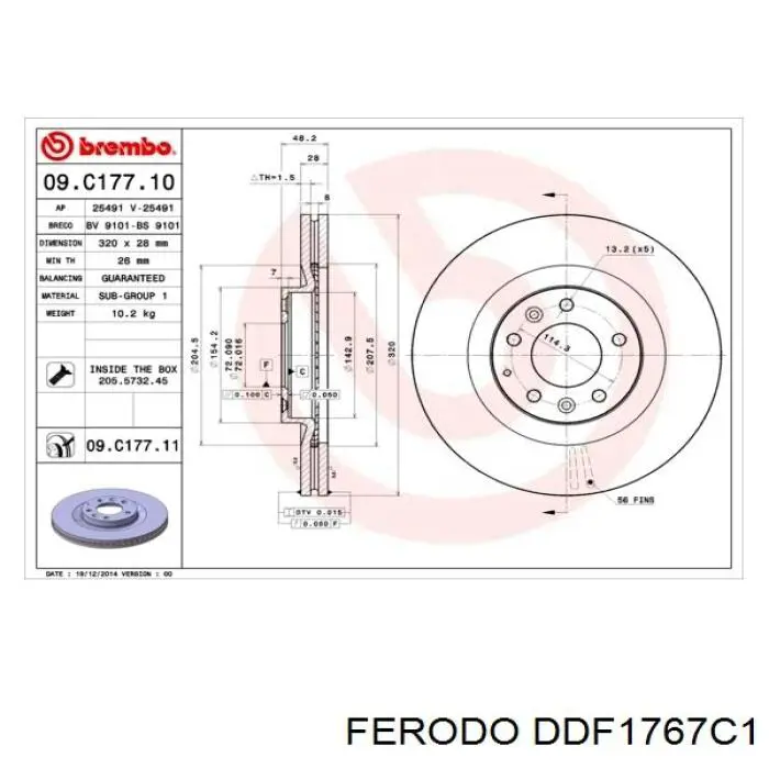 Купить DDF1767C1 Ferodo Ротор тормозной