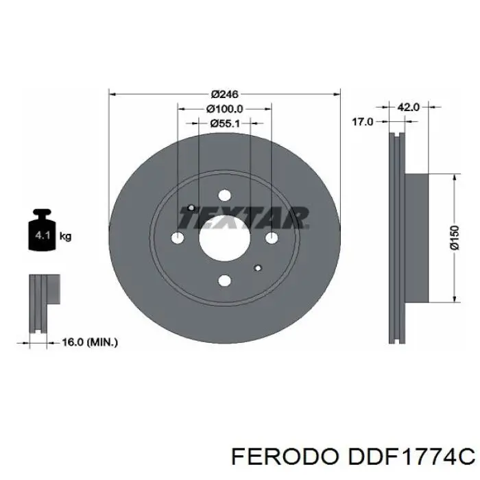 Freno de disco delantero DDF1774C Ferodo