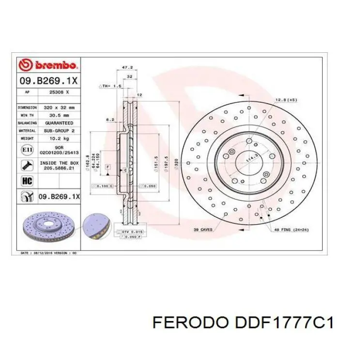 Передний тормозной диск Ferodo DDF1777C1