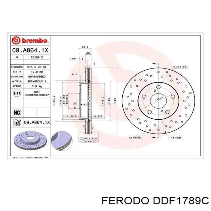 Передние тормозные диски DDF1789C Ferodo