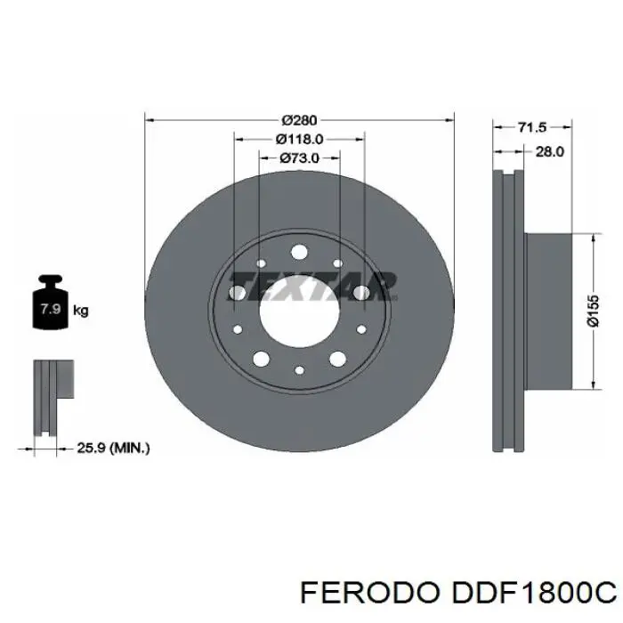 Freno de disco delantero DDF1800C Ferodo