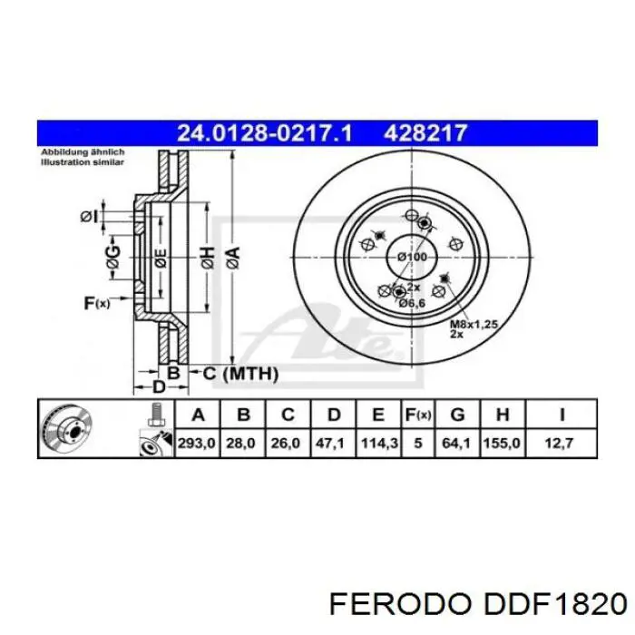 DDF1820 Ferodo Диск тормозной передний