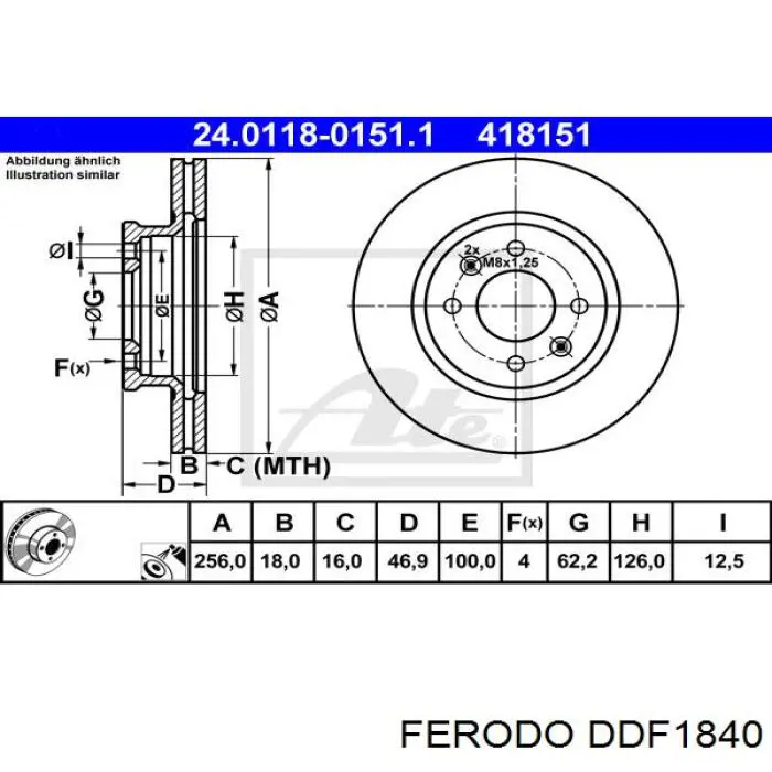 Передний тормозной диск Ferodo DDF1840