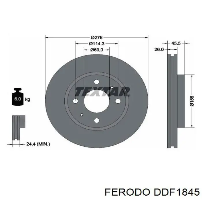 DDF1845 Ferodo Диск тормозной передний