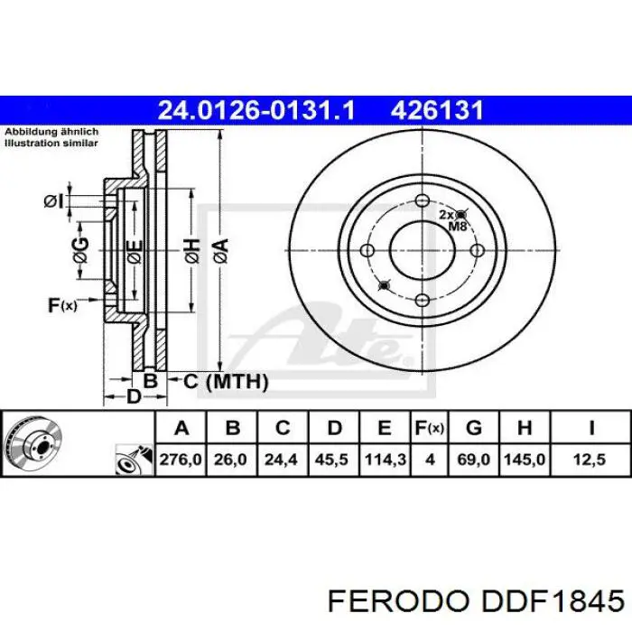 Freno de disco delantero DDF1845 Ferodo